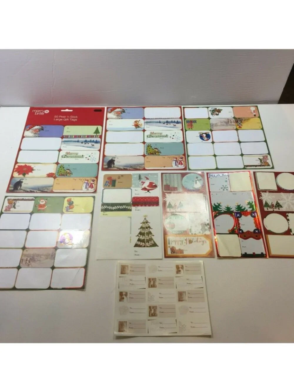 Christmas Holiday Gift Bag 57 Gift Tag Stickers Red Green Santa Jolly Tree